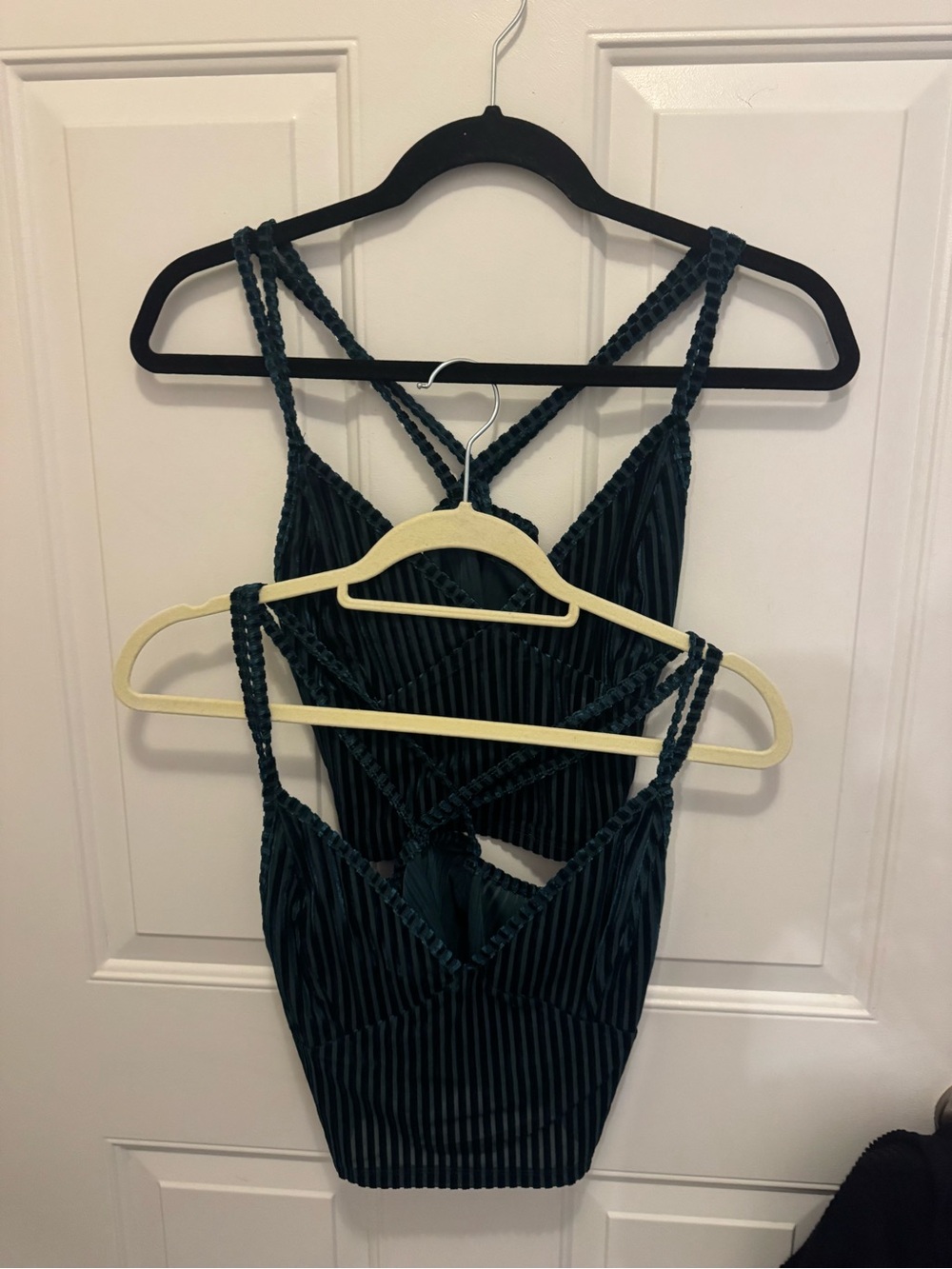Striped Dark Green Cropped Camisole with Braided Straps